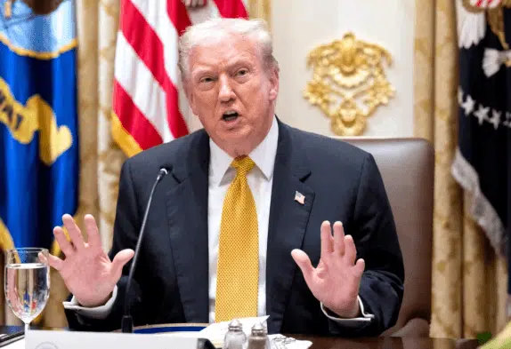 President Donald Trump speaks during a meeting with Hungarian Prime Minister Viktor Orbán in the Cabinet Room of the White House on November 7, 2025.