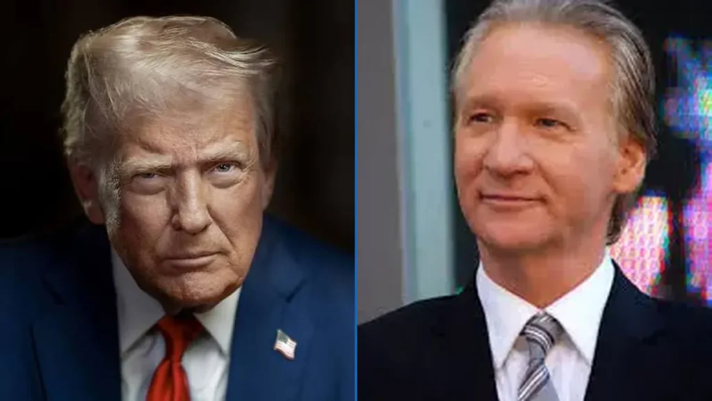 Donald Trump, left, and Bill Maher in separate portraits.