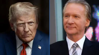 Donald Trump, left, and Bill Maher in separate portraits.
