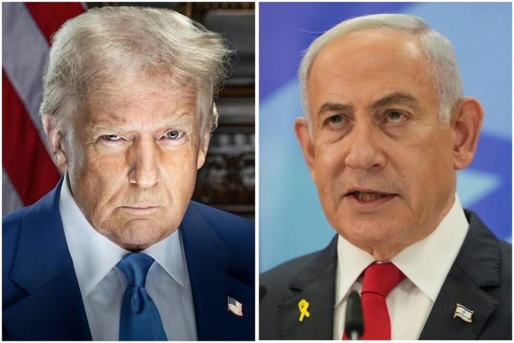 Donald Trump on the left and Benjamin Netanyahu on the right in a composite image