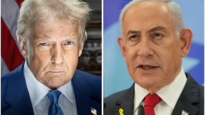 Donald Trump on the left and Benjamin Netanyahu on the right in a composite image