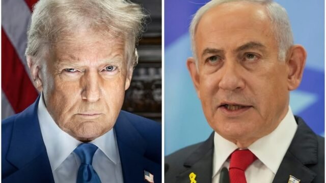 Donald Trump on the left and Benjamin Netanyahu on the right in a composite image